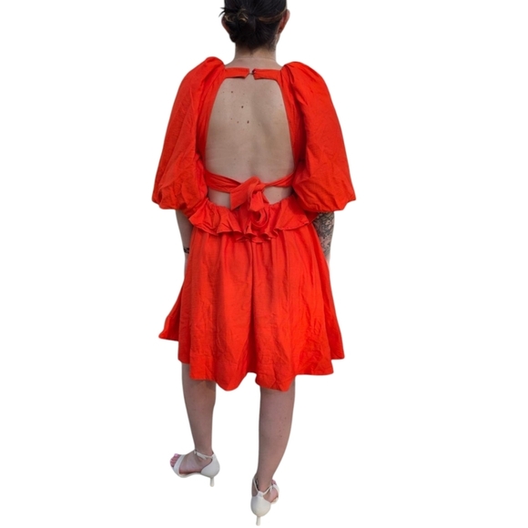 Banana Republic Balloon Sleeves Open Back Vibrant Orange Mini Dress - Picture 1 of 11